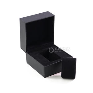 High Quality Pu <b>Leather</b> & Velvet Rectangle Square <b>Watch</b> <b>Box</b> Black Color Luxury Packaging - Product Image 2