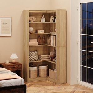 Fornitore di fabbrica all'ingrosso pesante libreria ad angolo a 5 livelli 71.8 ''alto a forma di L scaffale in legno stile fattoria di stoccaggio