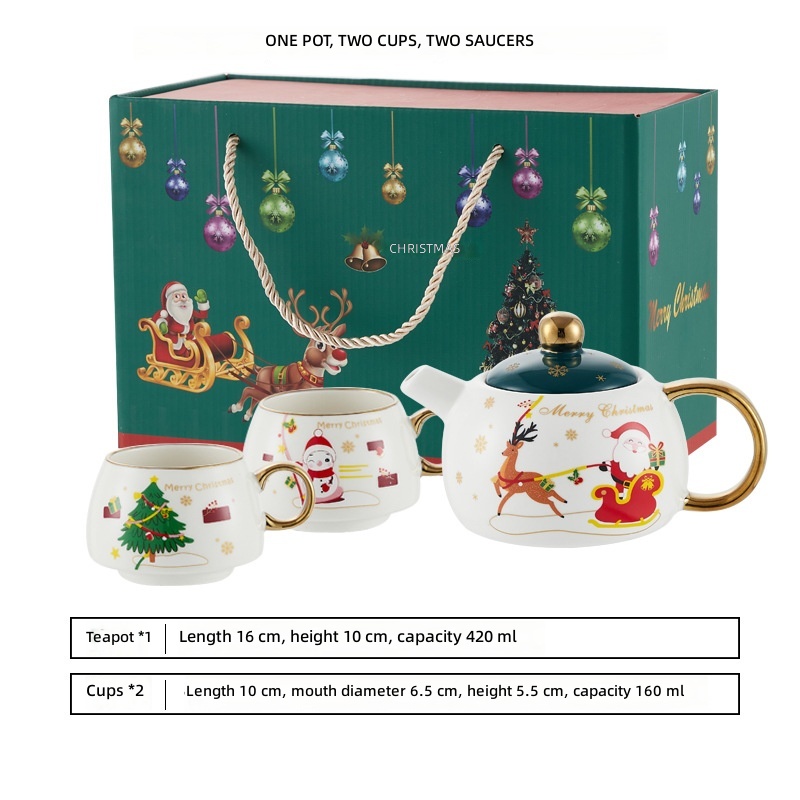 White and green, one pot and two cups, gilded version