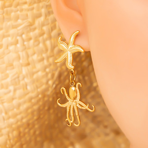 Boucles d'oreilles pendantes tendance en alliage de zinc, pendentif étoile de mer, coquillage, pieuvre en acier inoxydable, bijoux de fête EH11834 - Product Image 4