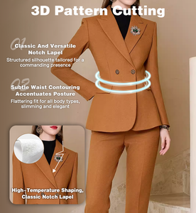 Nuevo Traje de Pantalón Color <span class=keywords><strong>Camel</strong></span> para <span class=keywords><strong>Mujer</strong></span>, Tacto Suave, <span class=keywords><strong>Blazer</strong></span> con Cuello de Solapa, para Uso Diario Profesional Contemporáneo y Salidas de Fin de Semana - Product Image 5