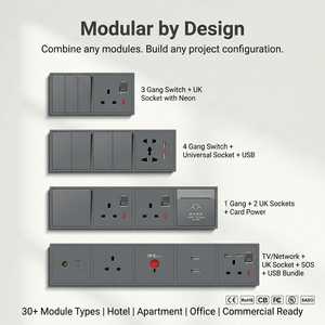 <span class=keywords><strong>Prise</strong></span> murale modulaire sans vis <span class=keywords><strong>avec</strong></span> double USB 13A 45A, interrupteur à carte, variateur SOS, plaque murale multifonctionnelle pour hôtel CE BS1363 - Product Image 1