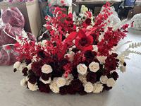 PPS Vente en gros de compositions florales artificielles rouges et blanches pour chemin de table, en soie, 100 cm, pour décoration de mariage