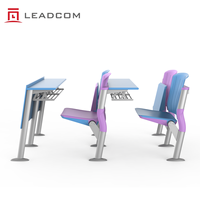 Chaise de bureau étudiante relevable Leadcom L-E10 en plastique PP, modulaire et connectable, pour salles de cours universitaires et scolaires