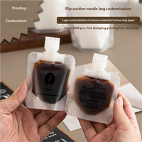 Ventes en gros de sachets de jus personnalisés miniatures transparents imperméables en PET+PA+PE, sachets à bec verseur réutilisables, sachets d'eau potable, sachets de lait, sachets de gelée
