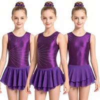 Justaucorps sans manches violet pour filles Winora avec strass et taille élastique, idéal pour l'entraînement de danse