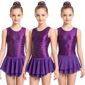 Justaucorps violet sans manches pour filles avec design en strass pour l'entraînement de danse - Product Image 1