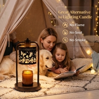 Lampe chauffe-cire à base ronde en métal noir cintrée, effet d'ombre, pour décoration intérieure style bohème et fermier, et idée cadeau