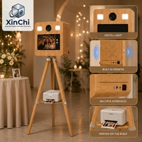 Kiosque photo portable tout-en-un en bois prêt à l'emploi avec imprimante DNP QW410 à flash automatique pour fêtes