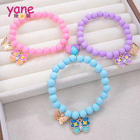 Kinder-Perlenarmband-Set, rosa Acrylperlen, elastischer Charm-Schmuck, Geschenk für Mädchen, Party