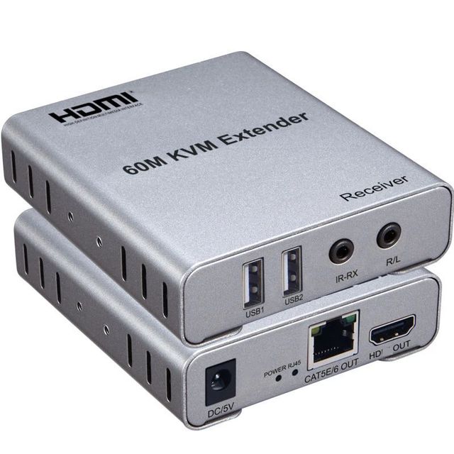 60M/120/150/200M USB KVM HDMI Extender by Cat5e/6 RJ45 HDMI Cable Transmitter Receiver Audio Video for PC Laptop to TV Monitor