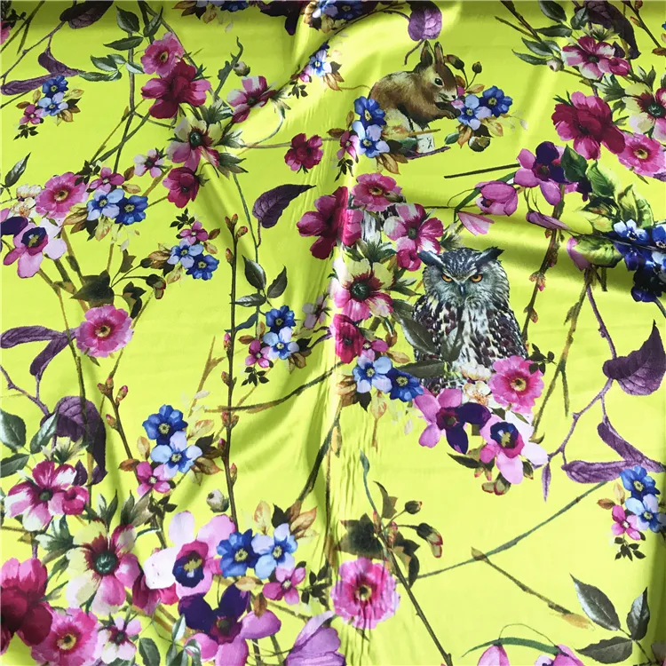 Animal Floral Print Silk Viscose Spandex Fabric Satin Fabrics 16mm Viscose Fabric