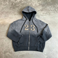 Sudadera con Capucha Oversize Personalizada para Hombre con Cremallera, Diseño de Bordado con Parche Número 23, Efecto Desgastado por el Sol, Estilo Urbano, para Otoño