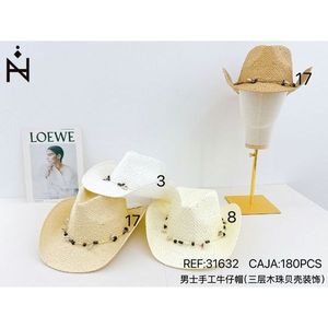 Sombrero de Vaquero Hecho a Mano para Hombre, Decoración de Cuentas de Madera de Tres Capas - Product Image 1