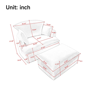 Sillón Moderno Blanco, Otomana Cuadrada, Tapizada en Tela de Pana, Sofá Cama, para Sala de Estar, Dormitorio, Villa o Apartamento - Product Image 6