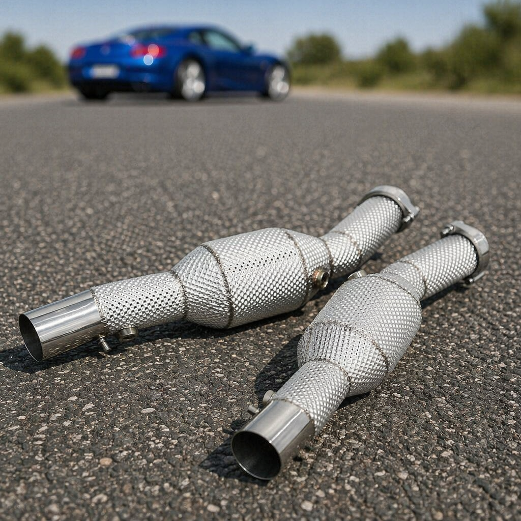 VantaFlow Upgraded Stainless Steel Straight Downpipe Performance Exhaust Pipe Raw Finish for Ferrari 360 F360 3.6L V8 2001-2005