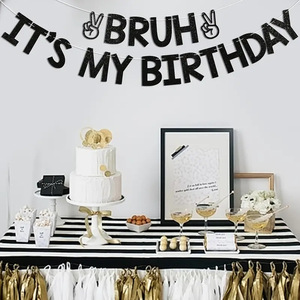 Guirnalda de papel con purpurina y letras temáticas de cumpleaños, diseño de manos de la paz negras, para decoración de fiestas - Product Image 5