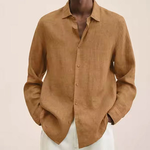 Camicie Classiche di Moda 100% Lino per <span class=keywords><strong>Uomo</strong></span>, Camicia Casual a Maniche Lunghe, <span class=keywords><strong>Abbigliamento</strong></span> Maschile di Qualità Antipiega - Product Image 3