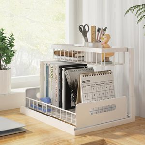 Blanc 2 niveaux glisser <span class=keywords><strong>sous</strong></span> l'<span class=keywords><strong>évier</strong></span> retirer <span class=keywords><strong>évier</strong></span> étagère armoire organisateur étagères de rangement pour cuisine salle de bain armoire - Product Image 4