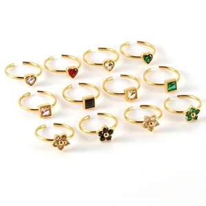 18K Gold Women's Stainless Steel <b>Titanium</b> Steel Fashion Jewelry <b>Rings</b> Colorful Heart-Shaped Flower Design for Parties Children - Product Image 1