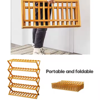 Pesanan Kecil ramah lingkungan penjualan laris lipat multi-lapisan bebas berdiri rak sepatu Pot bunga Organizer bambu rak pajangan kayu