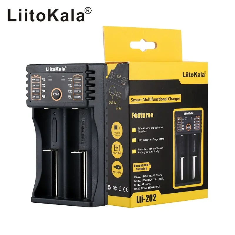Liitokala Lii-202 18650 charger 1.2V 3.7V 3.2V 3.85V AA AAA 26650 10440 14500 16340 25500 NiMH lithium battery smart