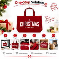 Sac fourre-tout en toile grand format JC BASIC rouge de Noël, personnalisable avec logo OEM, grande capacité, poignées, réutilisable, cadeau d'entreprise, promotionnel