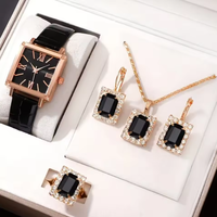 Ensemble de gros vintage Rome Quartz Sport Business pour femme, montre à bracelet en cuir, collier, boucles d'oreilles, bague, strass, cadeau