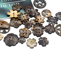 Boutons perlés en coquille de noix de coco naturelle vintage, écologiques, avec revêtement, 2 trous, pour la fabrication de bijoux DIY, pendentif en forme de cœur, de champignon, d'étoile