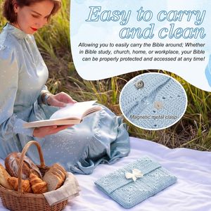Funda Protectora para Libros <span class=keywords><strong>de</strong></span> Ganchillo Azul con Cierre Magnético, Bolsa Lavable para <span class=keywords><strong>Biblia</strong></span>, Regalo Cristiano para Mujeres Amantes <span class=keywords><strong>de</strong></span> <span class=keywords><strong>la</strong></span> Lectura - Product Image 6