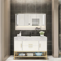 Armoire de salle de bain en mélamine de luxe légère sans soudure Rock Board Miroir LED Bassin en céramique-pour application hôtelière
