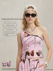 Débardeur de sport personnalisé 315G pour femme, coupe slim sexy, asymétrique à une épaule, respirant, en tissu éponge, motif camouflage américain estival - Product Image 1