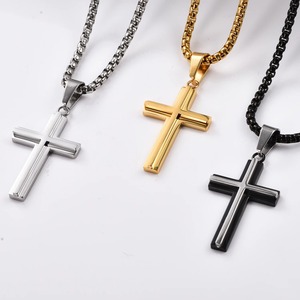 Collier à pendentif double croix empilé pour femmes/hommes, couleur or, acier inoxydable, bijoux pour hommes - Product Image 2