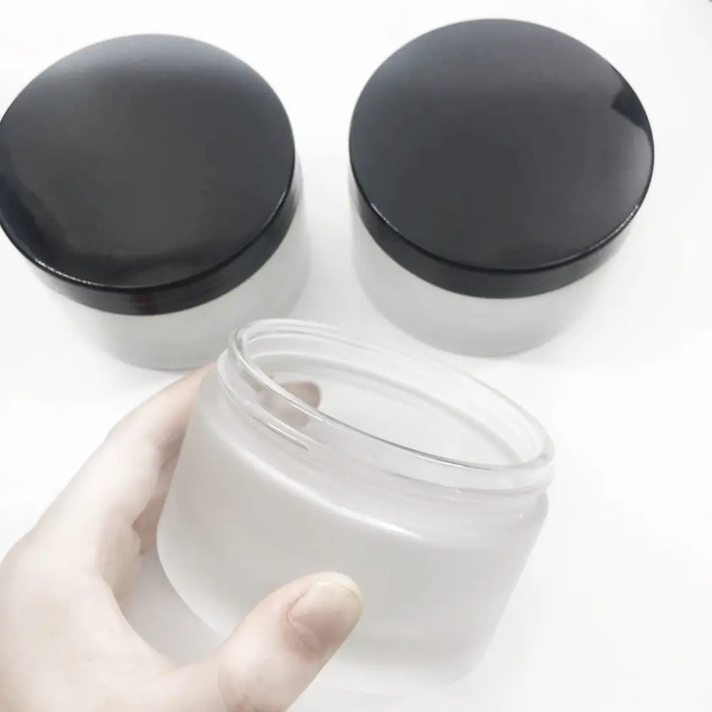 200ml Matt Glass Cosmetic Container For Cream and Lotion with white and black caps