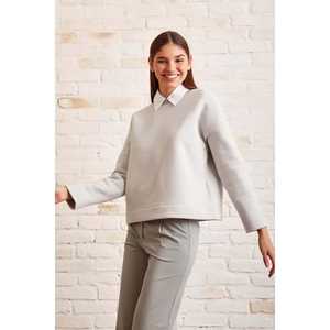 Sweat-shirt à col rond oversize pour femme, 100% coton, tricoté, manches régulières, gris - Product Image 5