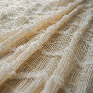 Tela de Chifón Crepé con Flecos Borrosos, Bordado y Bordes de Encaje, Tela de Chifón Plisada, Textil Romántico para Confección de Vestidos - Product Image 3