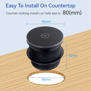 Enchufe de escritorio, toma de corriente para escritorio con certificación UL, 1 toma de corriente estadounidense + carga USB-A de 30W + carga QI de 15W, negro - Product Image 2