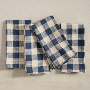 ผ้าเช็ดปากผ้าฝ้ายลายตารางหมากรุกสีน้ำเงินกรมท่า100% งานแฮนด์เมดเป็นมิตรกับสิ่งแวดล้อมสำหรับงานแต่งงานงานชุมนุมของครอบครัวซักได้สำหรับร้านอาหารโดย ithl - Product Image 1