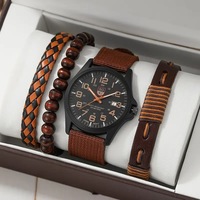 Pria 0201 4pcs/set Set Jam Tangan Pria Baru Keren Jam Tangan Quartz Tiga Mata Palsu