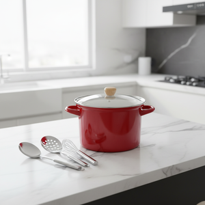 Panela de Metal Esmaltada Vermelha Daile Melhor Preço 24cm 4L Compatível com Gás e Indução Panela Ecológica para Cozinha - Product Image 1