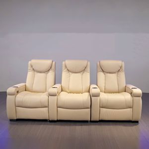 베이지 가죽 3 시트 전기 조합 홈 시어터 안락 의자 소파, 테이블 및 컵 홀더 - Product Image 1