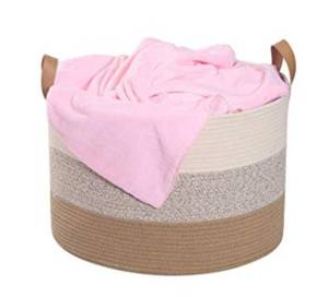Large Capacity Household Laundry Baskets Handles Woven Cotton Rope Storage Basket