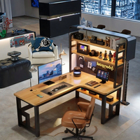 Table de jeu en forme de L pour bureau d'ordinateur marron durable pour les joueurs en bois avec surface en MDF