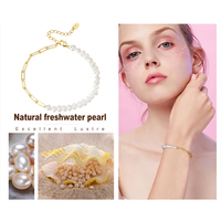 RINNTIN GPB01 Bijoux à breloques Cadeaux d'anniversaire pour la Saint-Valentin Lady Cuban Link Bracelets en argent sterling 925 avec perles baroques