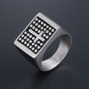Retro Cross Pattern Wide <b>Ring</b> Men's <b>Titanium</b> Steel Jewelry SA258 - Product Image 2
