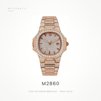 Montre mécanique étanche de luxe pour homme, style sport et affaires, cadran ovale, entièrement sertie de diamants Moissanite, en acier inoxydable