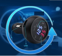Termómetro Digital 3 en 1, Monitor de Batería de Coche, Cargador USB para Coche, Probador de Voltaje Automático de 12/24 V, Medidor Inteligente de Voltaje