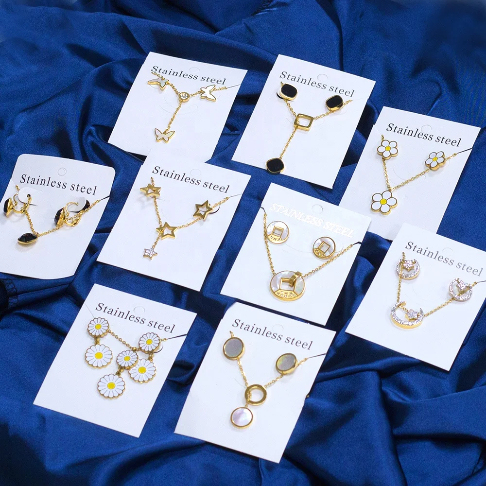 Set Perhiasan Anting Baja Tahan Karat, Anting dan Liontin Kalung Emas 18K