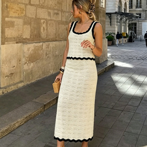 Ensemble deux pièces pour femme Été 2026 : Haut sans manches à col rond et jupe longue tricotée taille haute – Vêtements pour femme - Product Image 4