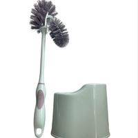 Ensemble brosse de toilette avec support, brosse de nettoyage à long manche pour salle de bain, poils gris pour un nettoyage efficace, base de rangement incluse